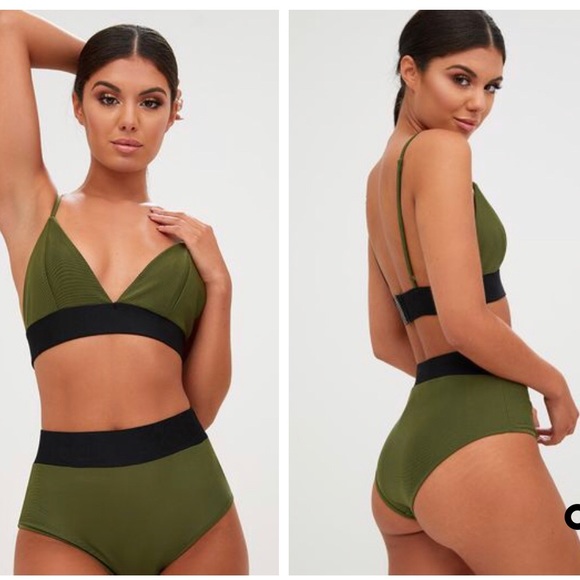 PrettyLittleThing Other - PLT High waist Bikini Olive & Black Contrast.